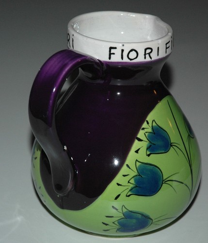 RAYMOR ITALIEN KUNSTKERAMIK KRUG MID CENTURY MODERN FIORI BLUMEN LILA & GRÜN - Bild 3 von 7