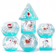 White Duck Red Hat on Blue 7-Dice Set w/White Numbers Dnd Dice Set