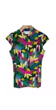 Boden Womens Cap Sleeve Rash Guard Swim Top 6 S Green Floral Tropical Beach