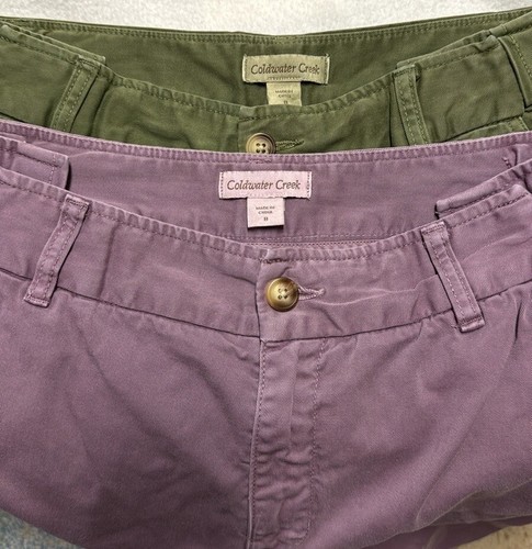 2 Pairs: COLDWATER CREEK High Rise Shorts Green Purple Adjustable Waist Size 8 - Picture 10 of 11