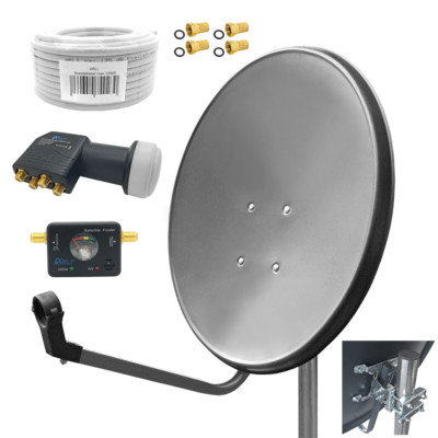 80cm Sat Anlage HD Digital Quad LNB Satfinder 15m Kabel 4 ...