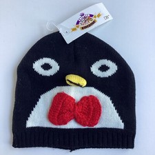Critter Kingdome Penguin Knit Beanie Hat Youth Kids Head Face Black New NWT