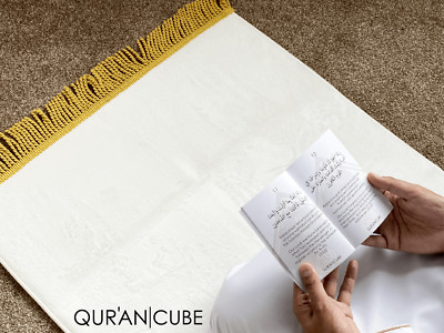 Koran Würfel - Superweicher Gebetsteppich Set - Reinweiß - Islamischer Glaube Salah Namaaz