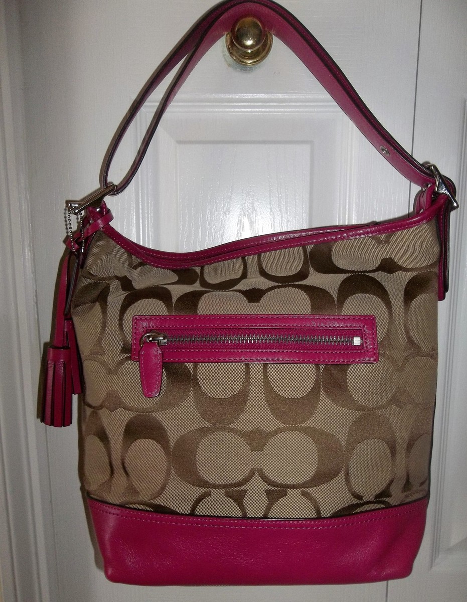 COACH LEGACY Duffle Khaki/Magenta Signature& Leather Crossbody