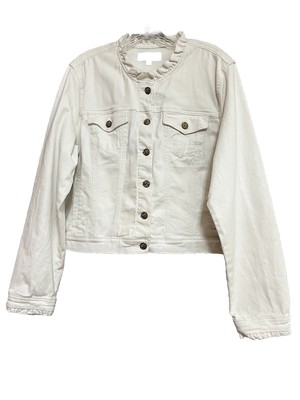NWT DRAPER JAMES RSVP Ruffle Trim White Denim Jacket-Size XXL Cropped