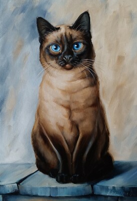 Siamese Cat Portrait Oil painting 13.8x19.7''
