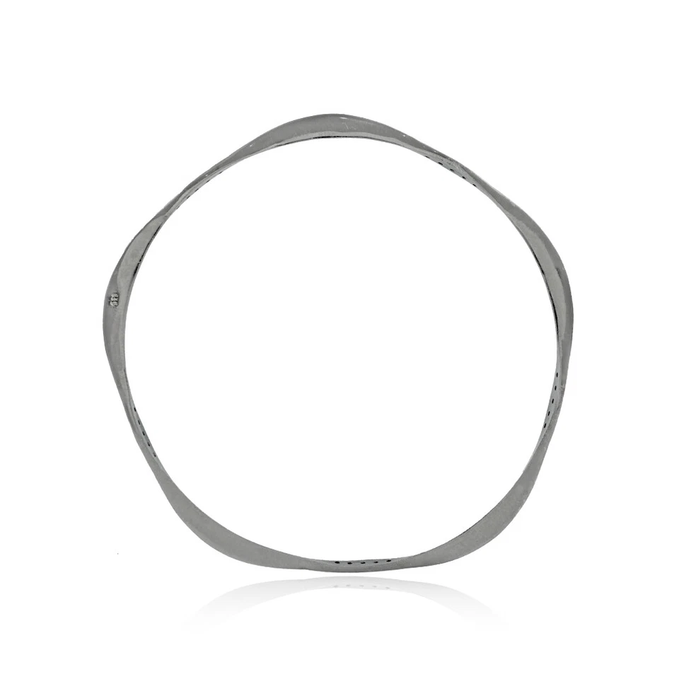 925 Sterling Silver Single Line Bangle Bracelet Pave Diamond Stacking Jewelry - Image 2 of 3