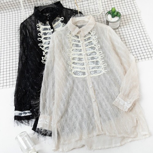 Women Ladies Vintage Shirt Long Blouse Top Victorian Sheer Casual Party Retro - Picture 2 of 11