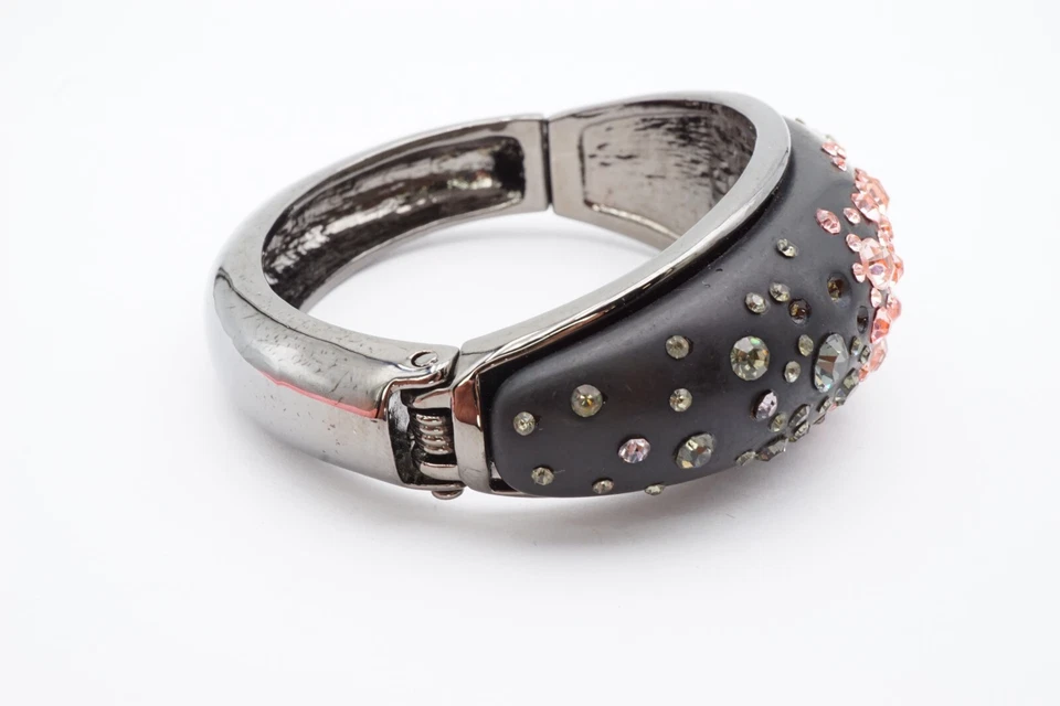 Brazalete Brazalete 6.75" Lucite Metal Cristal Bisagras Rosa Negro Amarillo Foto 3 de 4