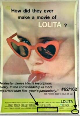 Kubrick's LOLITA poster original 62' Lollipop Autograph Producer