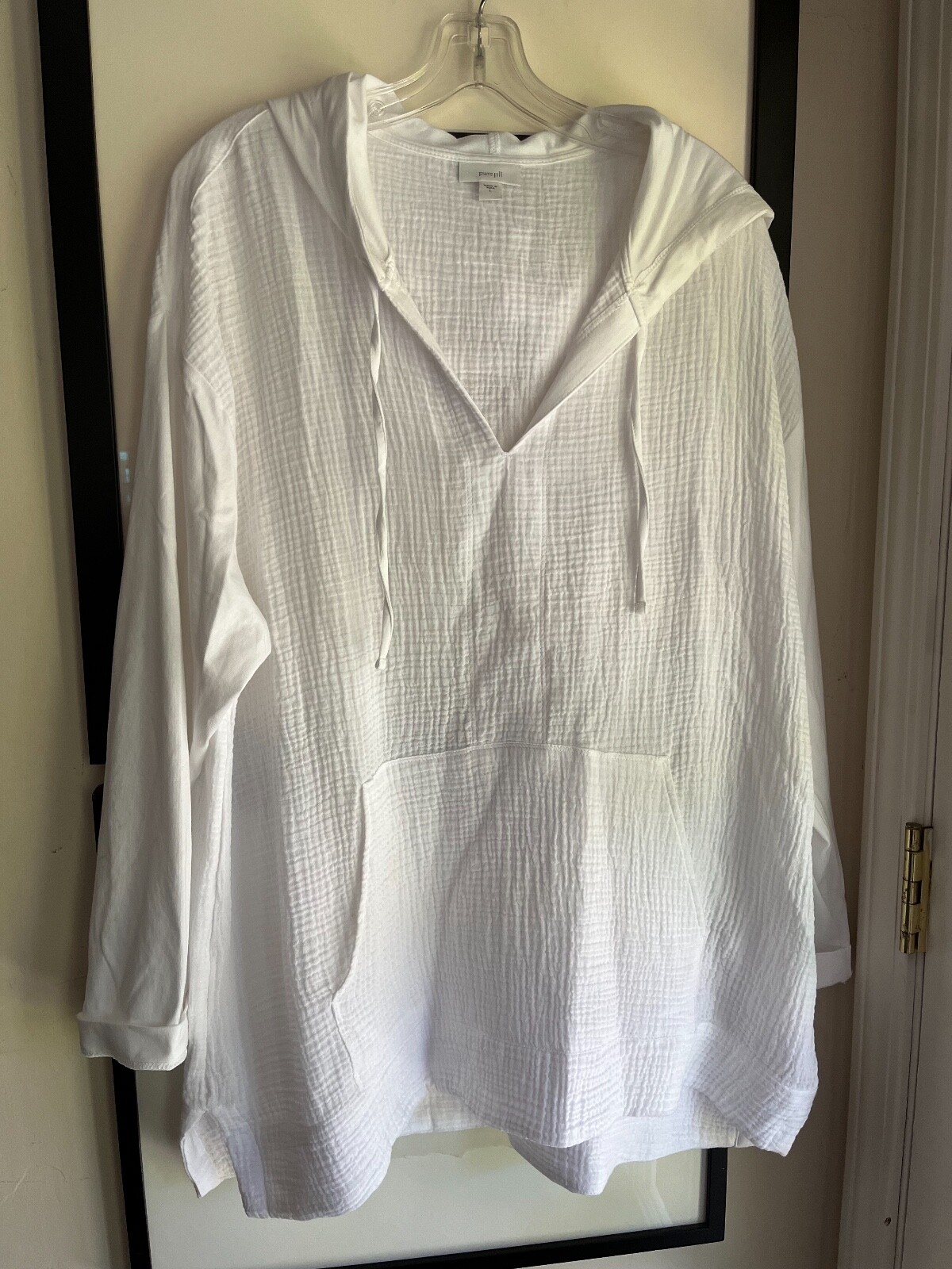 PureJill large white cotton & modal unlined puckery hoodie