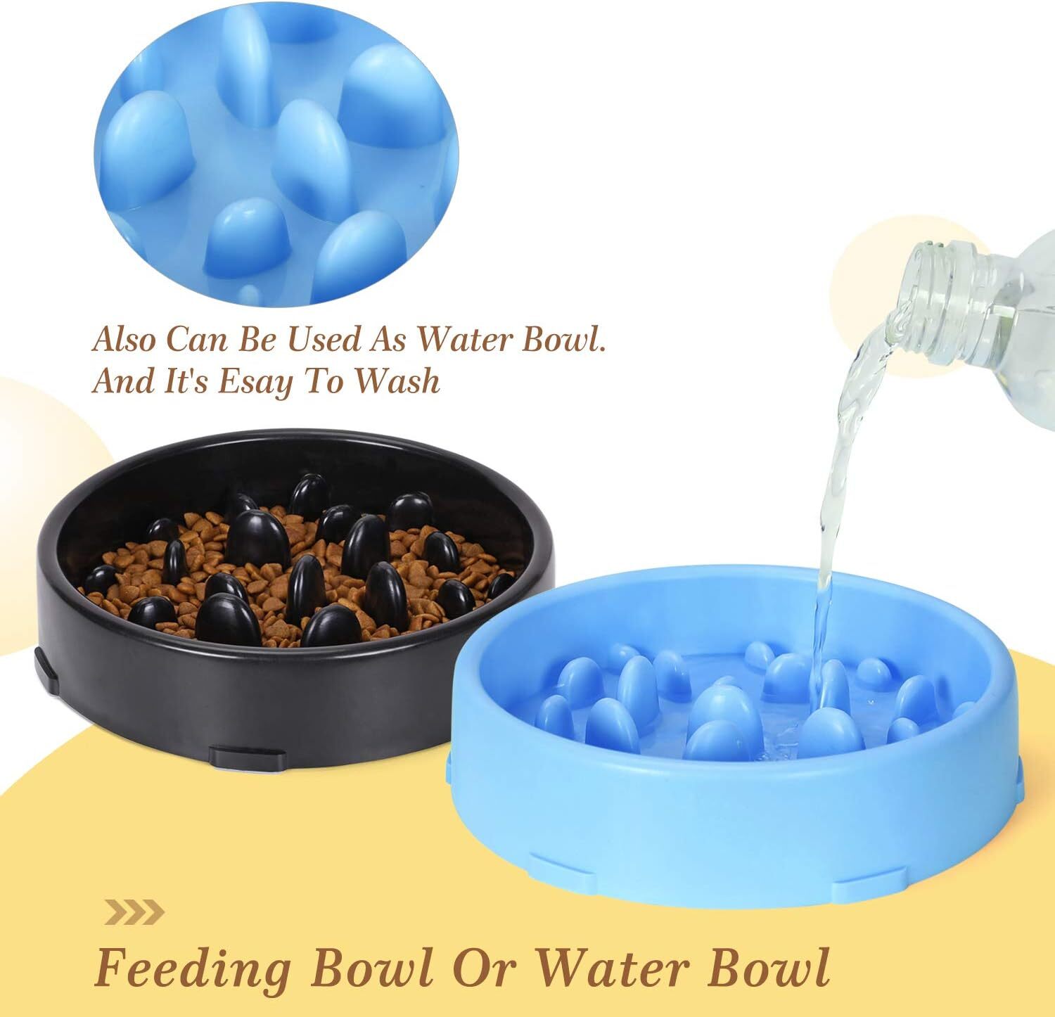 2 Pcs Pet Slow Feeders Dog Food Bowls Non Slip Puzzle Eating Dish Puppy