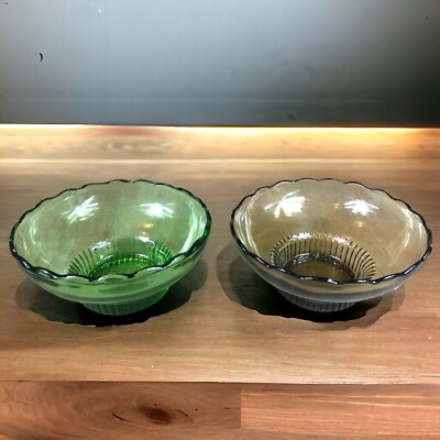 Set of 2 - Vtg 50s E.O. Brody CO. M2000 Cleveland Ohio Glass Dish Bowl Scallop