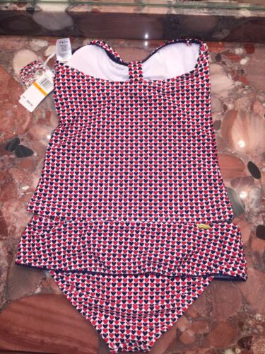 Nwt Jessica Simpson Badeanzug Rot Herz Bandeau Tankini 2pc Satz Damen S/M - Bild 3 von 3