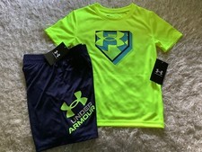 Boys Under Armour Bright Yellow Tshirt  Shorts Size 6 NWT