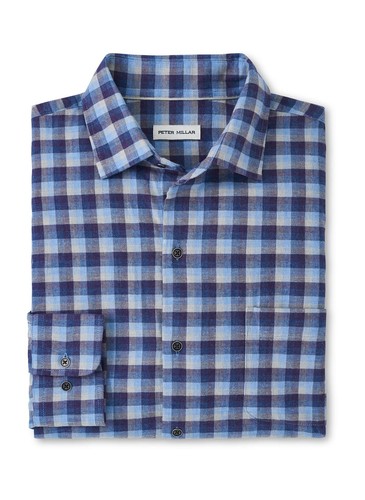 NWT Men's XL Peter Millar North Bay Cotton Sport Shirt Ocean Blue Crown LS $160 - Picture 4 of 6
