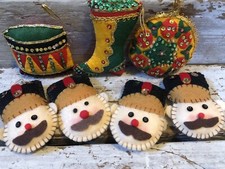 Seven Handcrafted Christmas Ornaments Felt Sequins Lot Bucilla 
