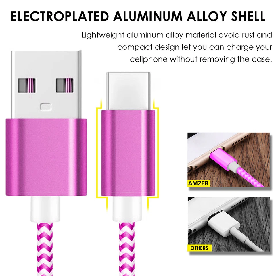 AMZER Pink 1M High Speed Tangle Free USB Type C Data Sync Charging Braid Cable - Image 3 of 4
