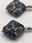 Artisan Lampwork Glass Dangle Earrings Blue Black Floral Swirl Handmade — photo 7