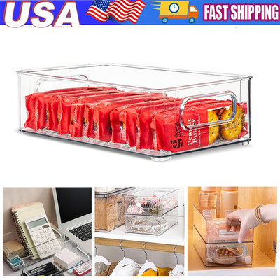 Clear Organizer Bin Containers Plastic For Pantry Food & Home Kitchen Fridge