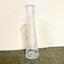 Clear Glass Cylinder Flower Vase, Geometric Textured Pattern, Contemporary Decor