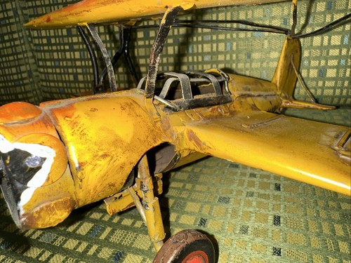 Vintage Metal Airplane Model - Tin Retro Aircraft Glider - Biplane Plane Decor - Picture 2 of 8