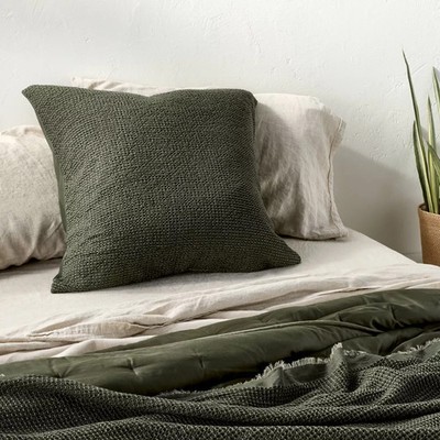Euro Textured Waffle Pillow Sham Olive Green - Casaluna