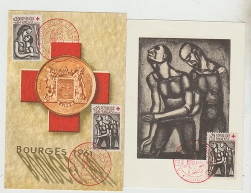 France 1961  2 FDC Maxi Cards  Red Cross issue   good condition