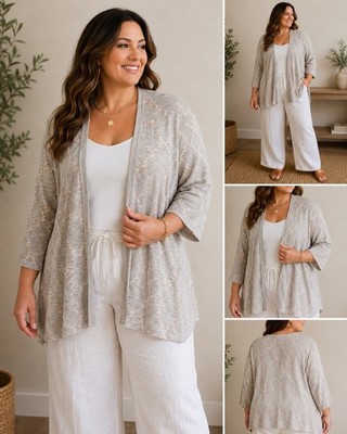Pure Jill Coastal Grandmacore Lightweight Open Cardigan Soft Knit XL Neutral E77