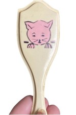 Vtg Baby Hair Brush Plastic Pink Cat Soft Bristle 1940s Hand Painted