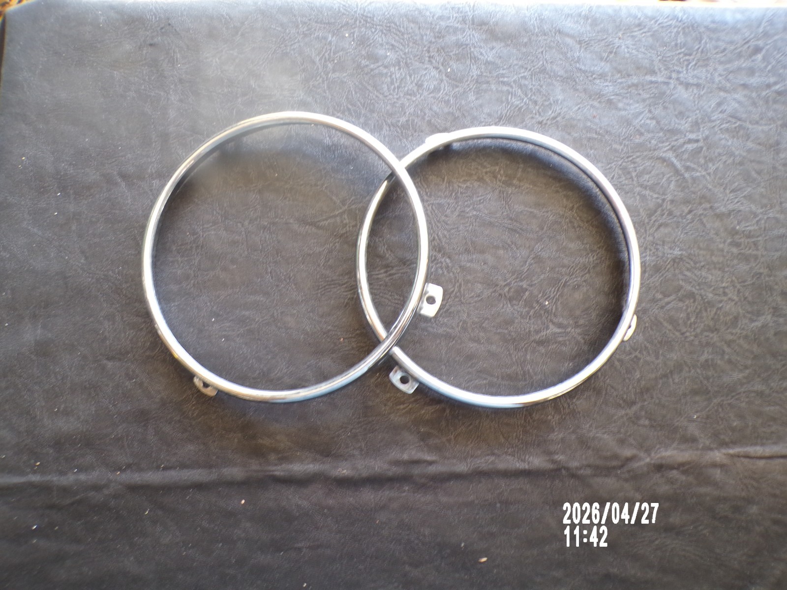 pair of  Hella Lamp Hold Down Three-ear Chrome Ring "DOT" BMW, ALFA, Ferrari