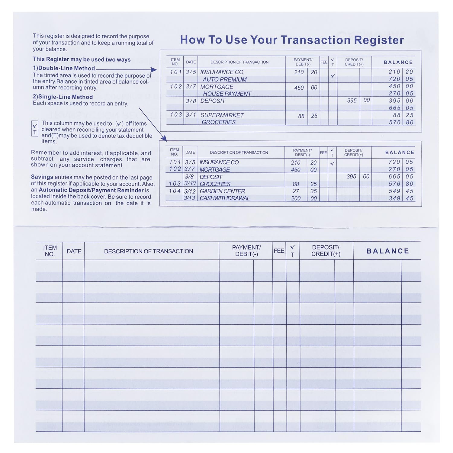 как выглядит 20 Pack Checkbook Register Check Registers for Personal Blank Ledger Transaction фото