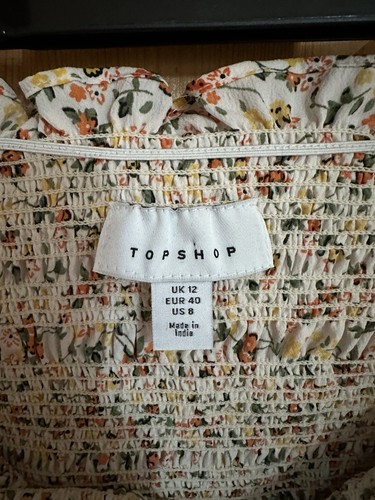 Topshop Shirred Off The Shoulder Dress With Bardot Sleeves In Floral Size 12 - Picture 5 of 5