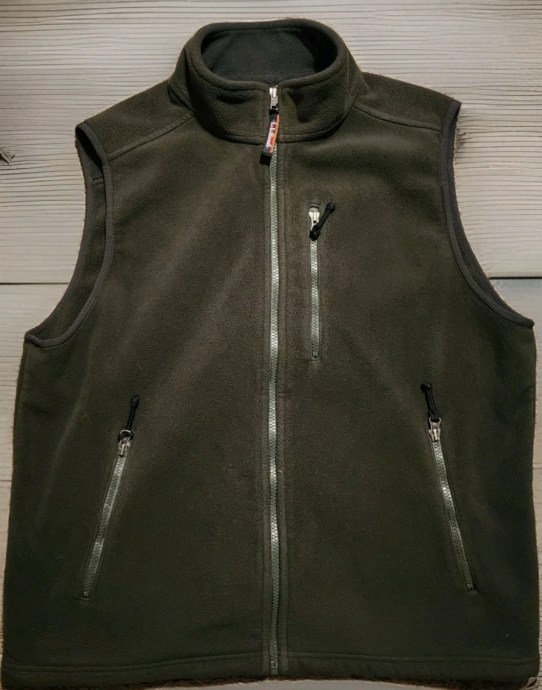 L.L Bean Men Green Full Zip Vest Sz L Fleece Outdoors Pockets Hiking Casual