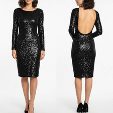 Boohoo Boutique Nora Black sequin low plunge back bodycon midi dress womens 6