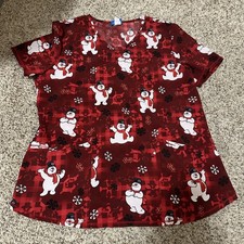 Frosty The Snowman Scrub Top Womens Size Medium Medical Scrubs Holiday