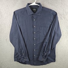 Rodd  Gunn Mens Original Fit Button Down Shirt Navy Blue Micro Dot Cotton Sz M