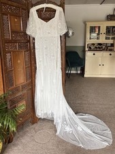 Monsoon ‘Violet’ Embellished Floral Bridal Dress with Train in Ivory Size UK 10