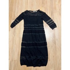 C. EST. 1946 Womens Black Knit Sheer Striped 3/4 Sleeve Sheath Midi Dress Size M