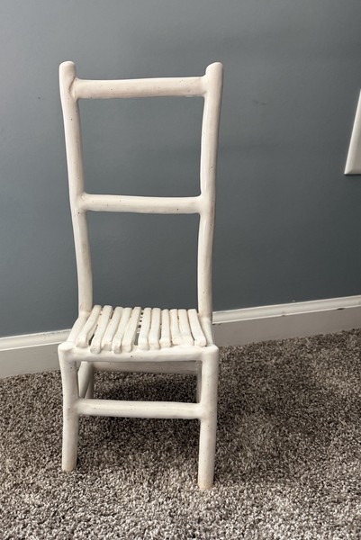VINTAGE MCM 18" BRUTALIST CERAMIC MINIATURE CHAIR FINE ART SCULPTURE MID CENTURY