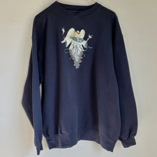 Vtg Great American Sweatshirt Angel Dove Navy Blue Sz L Cozy Holiday Embroidered