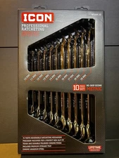 ICON WRAM-10 Metric 10pc Pro Ratcheting 10mm-19mm Anti-Slip Wrench Set - NEW
