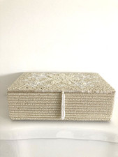 VINTAGE HANDCRAFTED CREAM BEADED JEWELLERY BOX BY LAURA ASHLEY