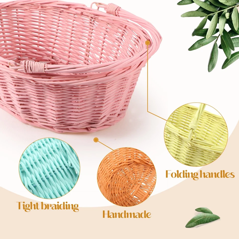 6 peças pequenas cesta de piquenique de vime com alça cestas de florista salgueiro oval... - Imagem 3 de 4