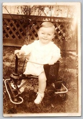 Happy Baby Boy on His Walker Stroller Toy - Real Photograph