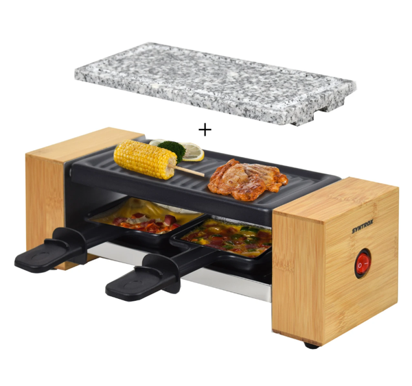 Raclette Holzdesign Grillplatte U. HeißEr Stein FüR 2 Personen Syntrox Germany-image