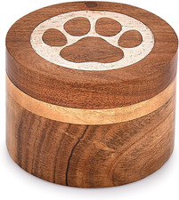 Acacia Wood Decorative Urns round Shape White Paws Design Urn for Ashes for Dogs