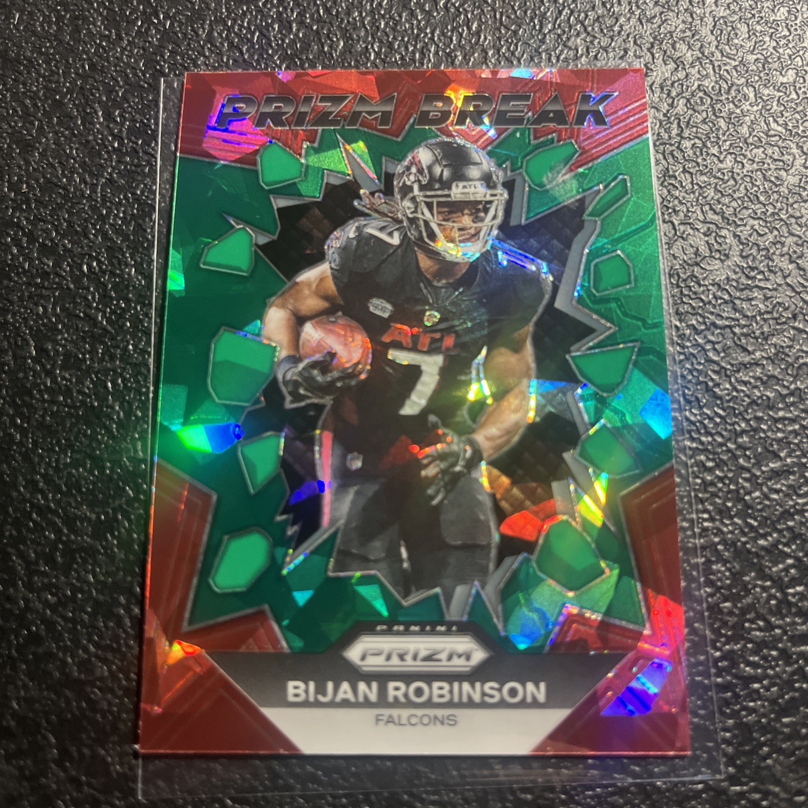 2023 Panini Prizm #PB-8 Bijan Robinson Prizm Break Prizms Green Ice Falcons