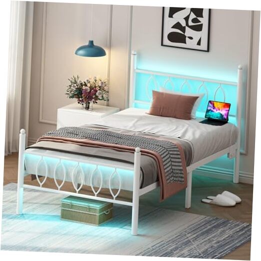 With Headboard,metal Platform Bed Frame With Charging Twin S