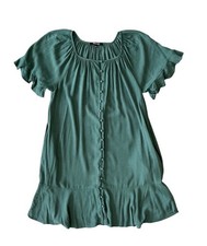 Madewell Green Button Front  Mini Dress Flutter Sleeves Ruffle Hem Size Small